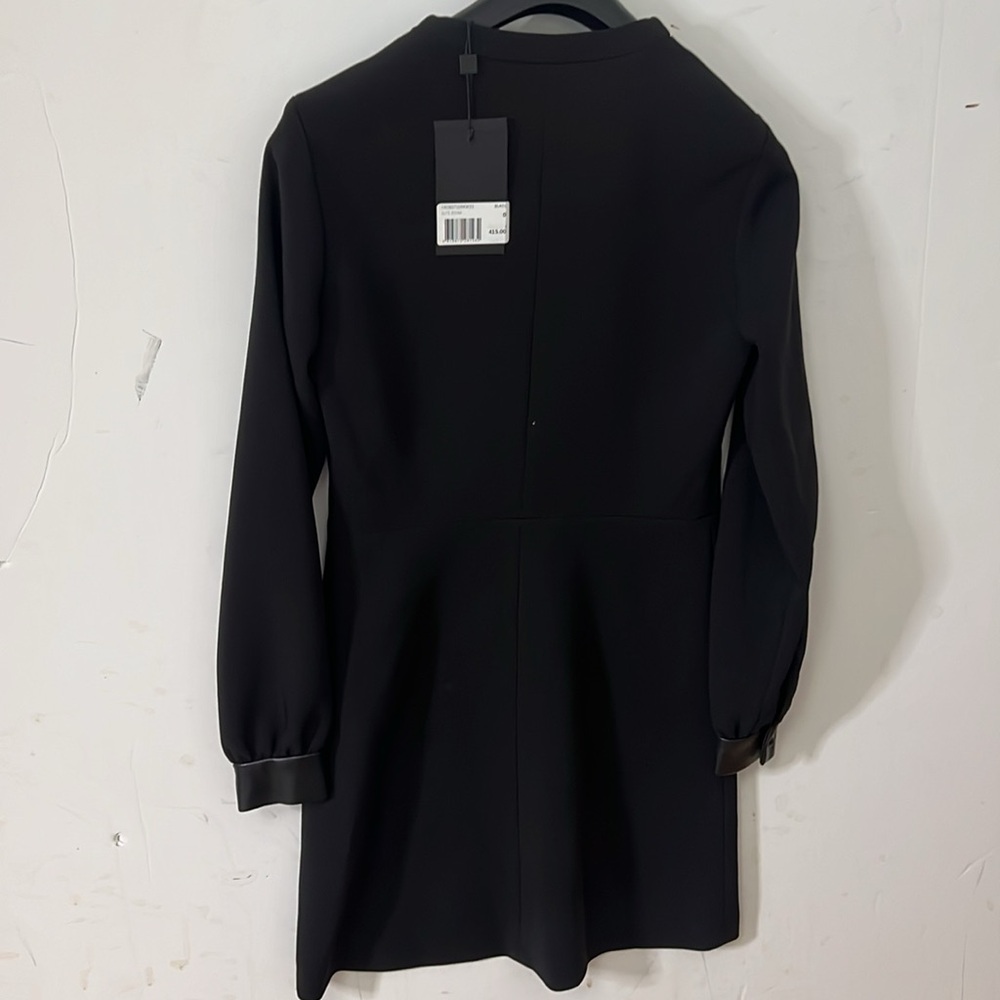 THE KOOPLES CREPE LEATHER CUFF DETAIL BLACK MINI DRESS SIZE 0